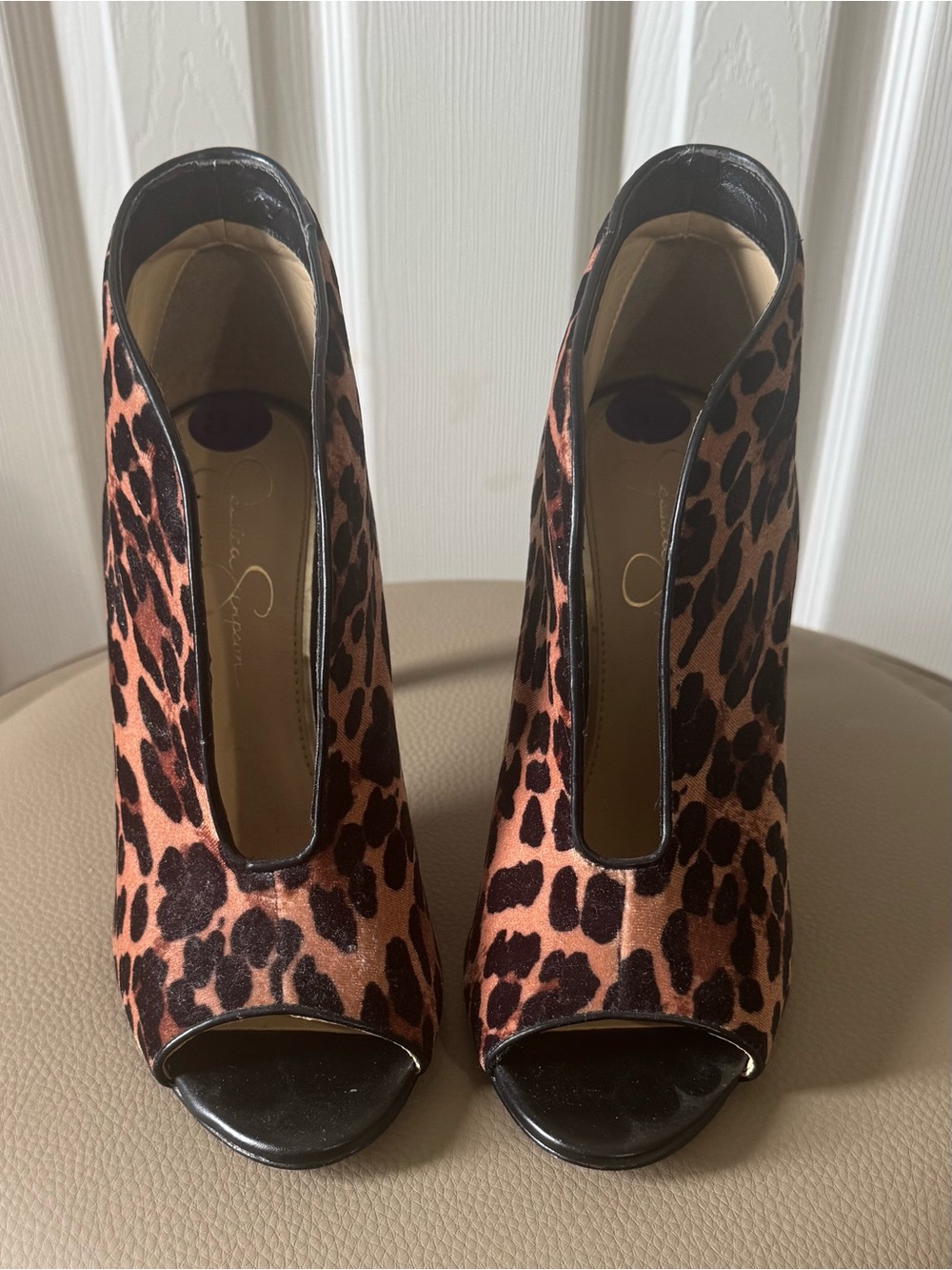 Jessica Simpson Leopard Print Peep-Toe Ankle Booties - Brown/Black